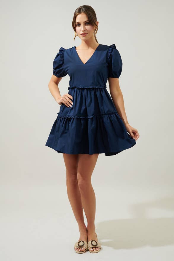 Collegiate Navy Poplin Mini Dress