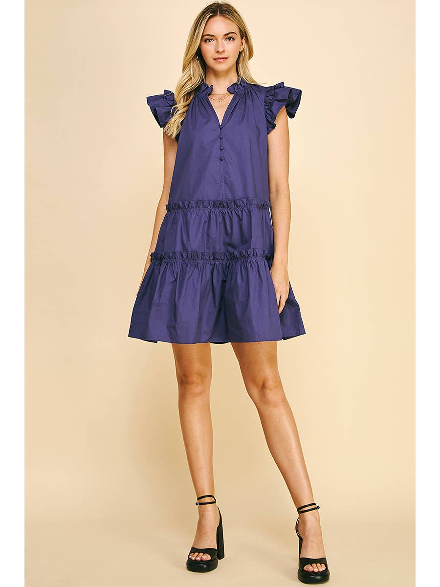 Dusty Navy Flutter Sleeve Mini