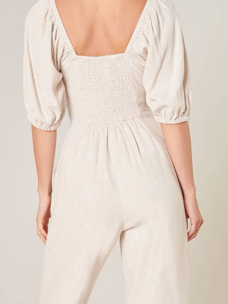 Sandy Beach Cut Out Tie Front Linen Jumpsuit