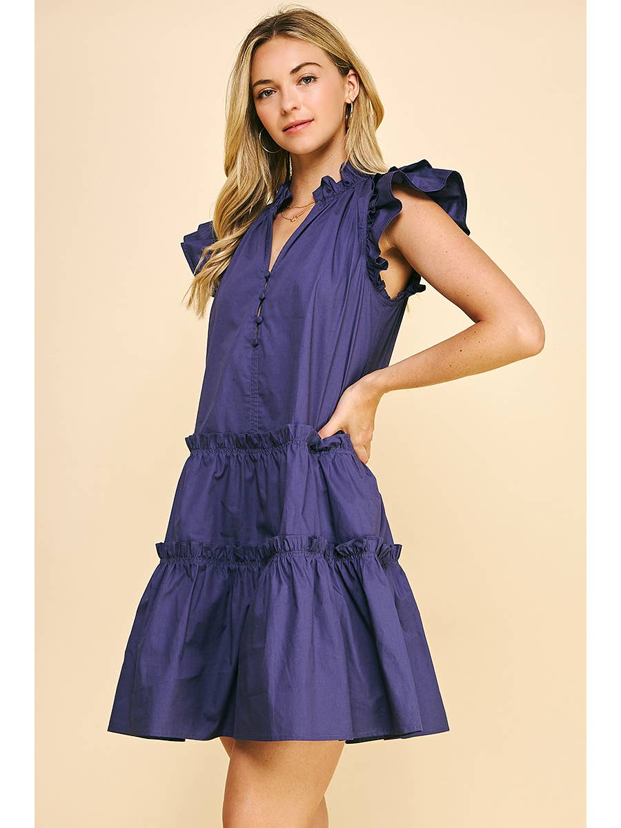 Dusty Navy Flutter Sleeve Mini