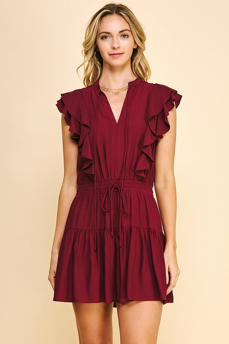 Maroon Ruffle Mini Dress