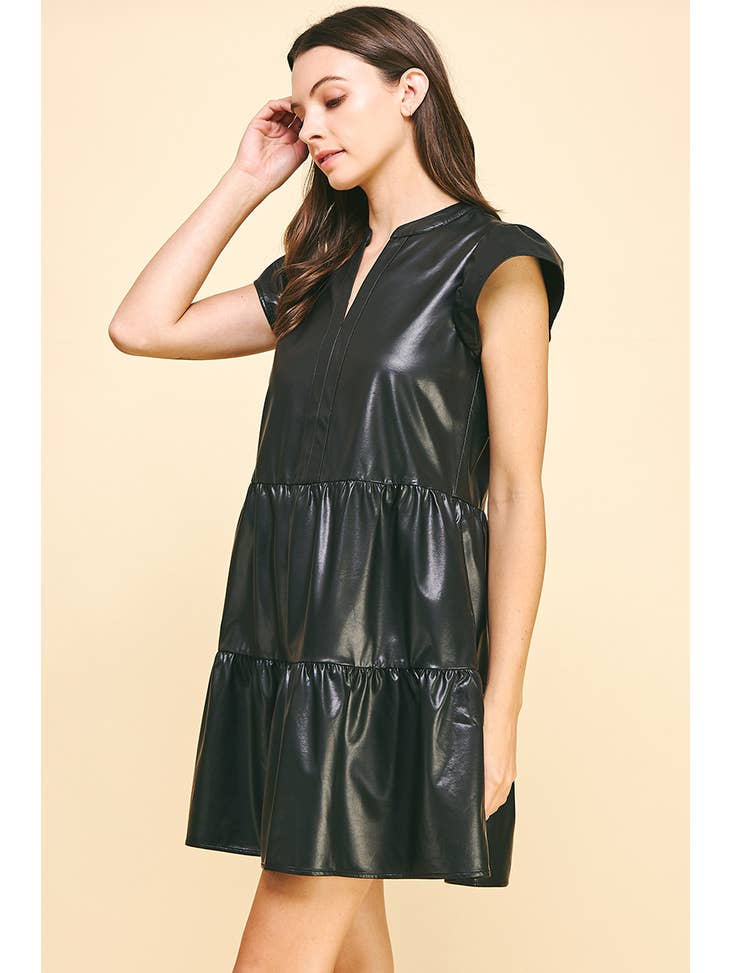 Lady In Leather Tiered Mini Dress