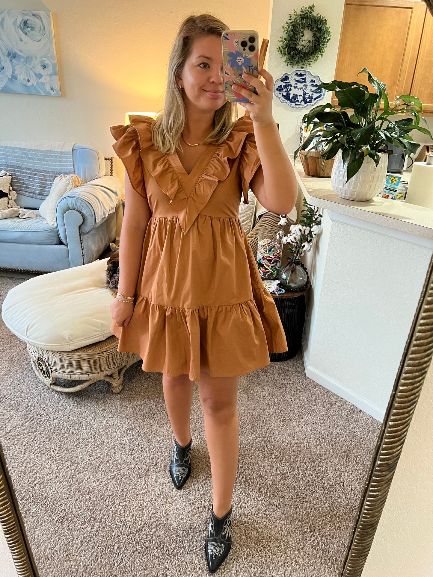 Caramel Dreams Ruffle Dress