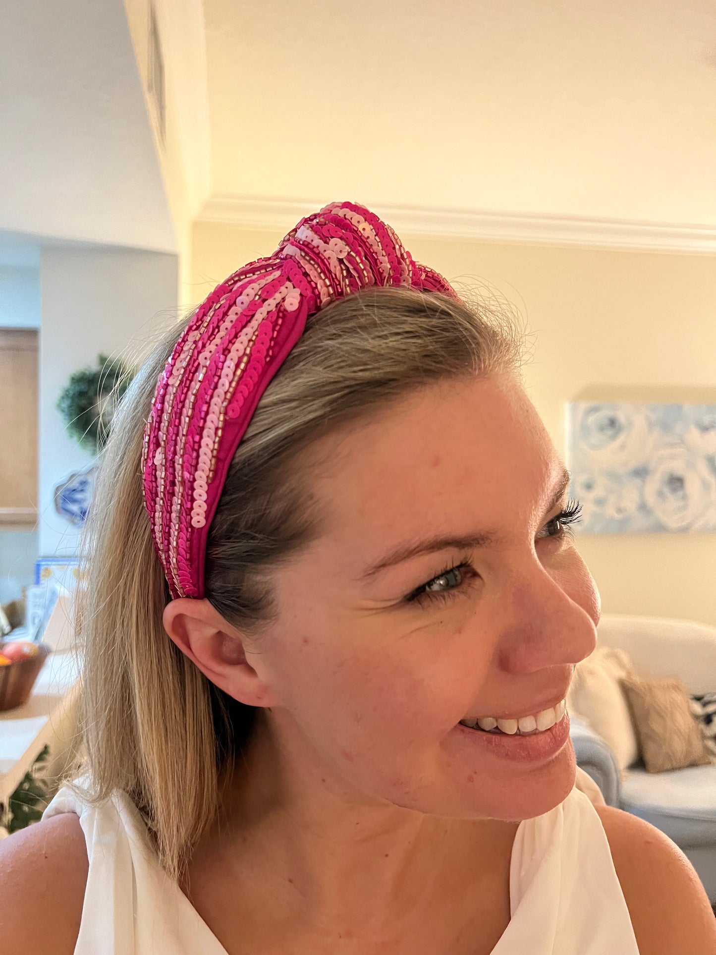 Fuchsia Sequin Striped Top Knot Headband