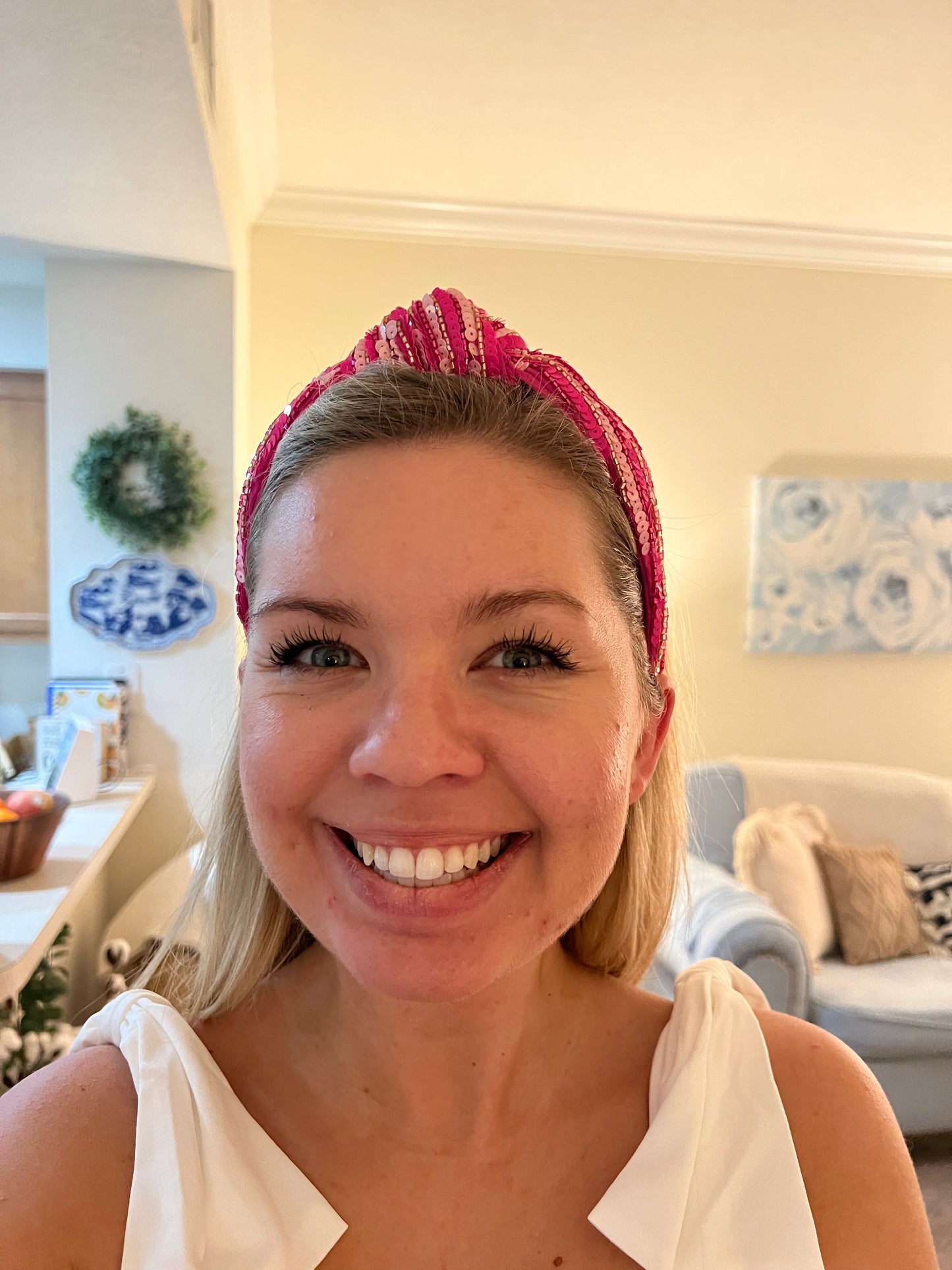 Fuchsia Sequin Striped Top Knot Headband