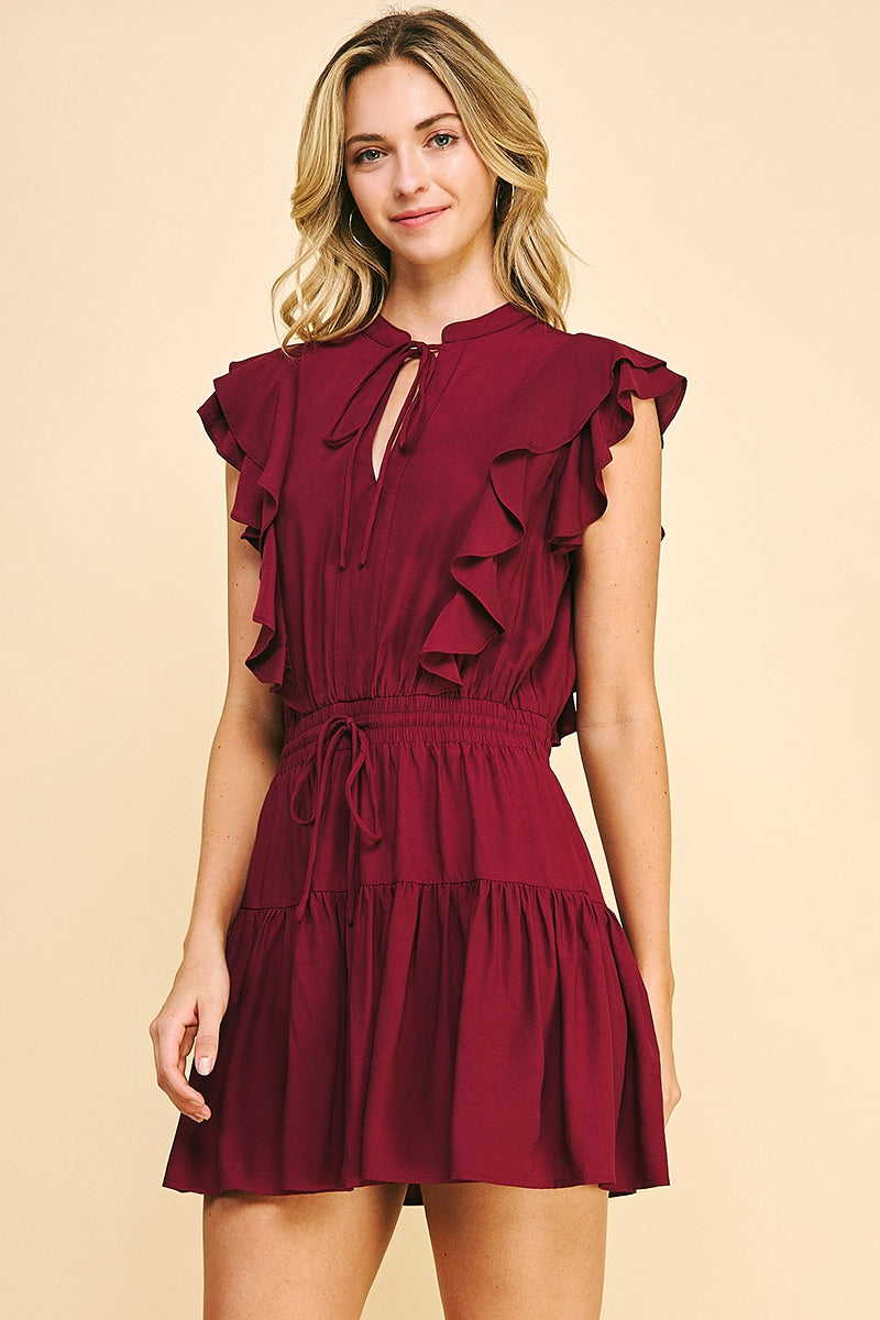 Maroon Ruffle Mini Dress