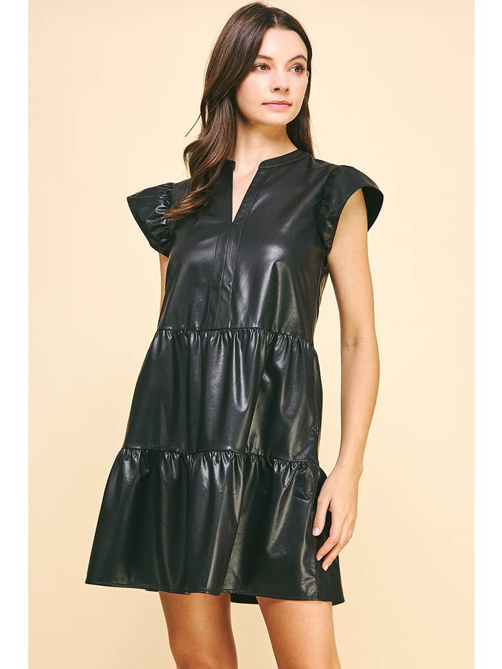 Lady In Leather Tiered Mini Dress