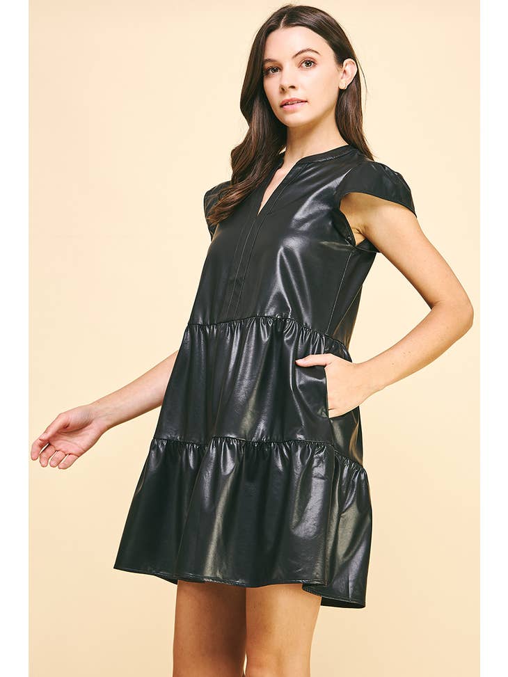 Lady In Leather Tiered Mini Dress