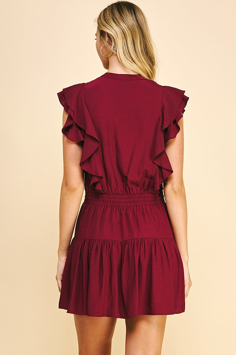 Maroon Ruffle Mini Dress