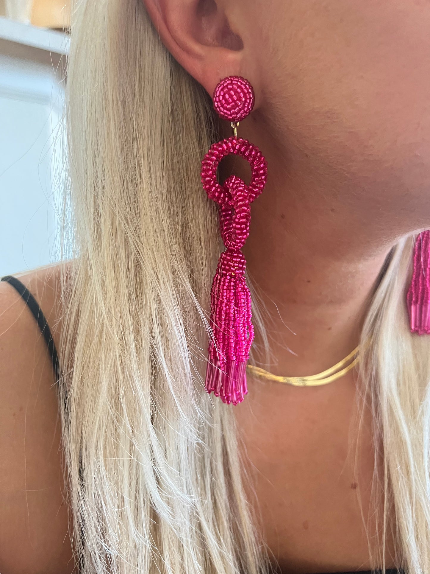 Pink Link Tassel Earrings