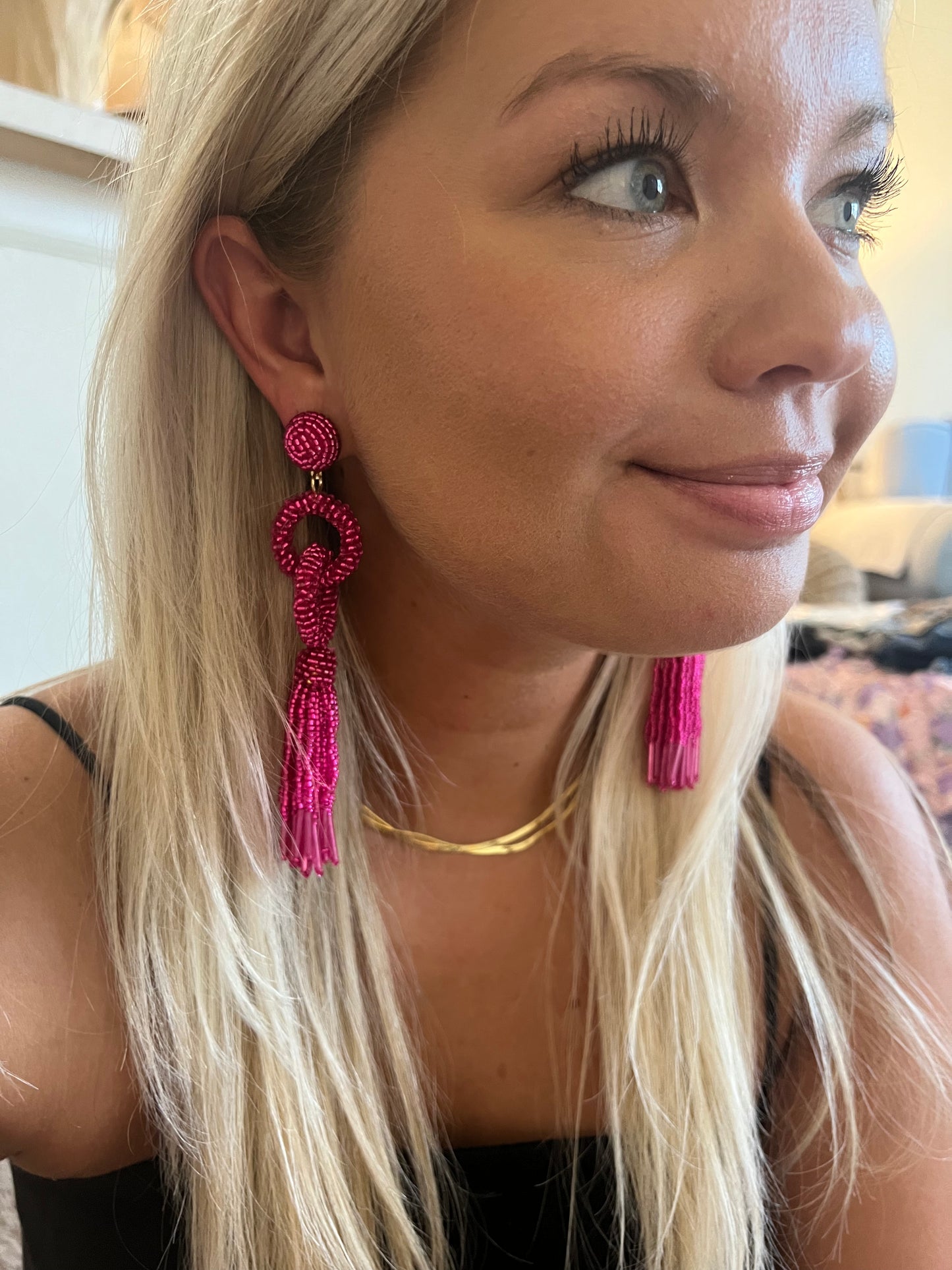 Pink Link Tassel Earrings