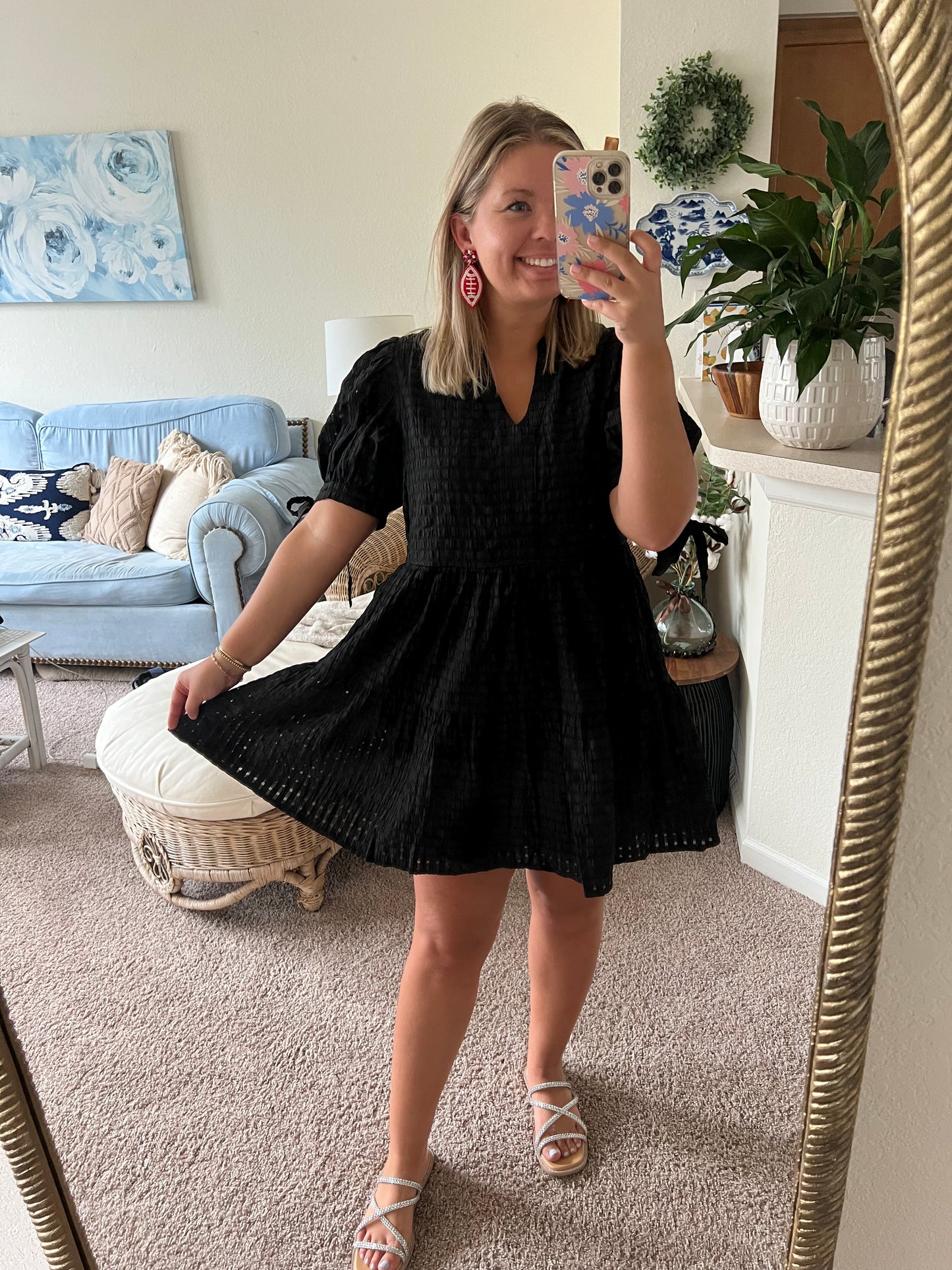 Puff Sleeve Black Mini Dress