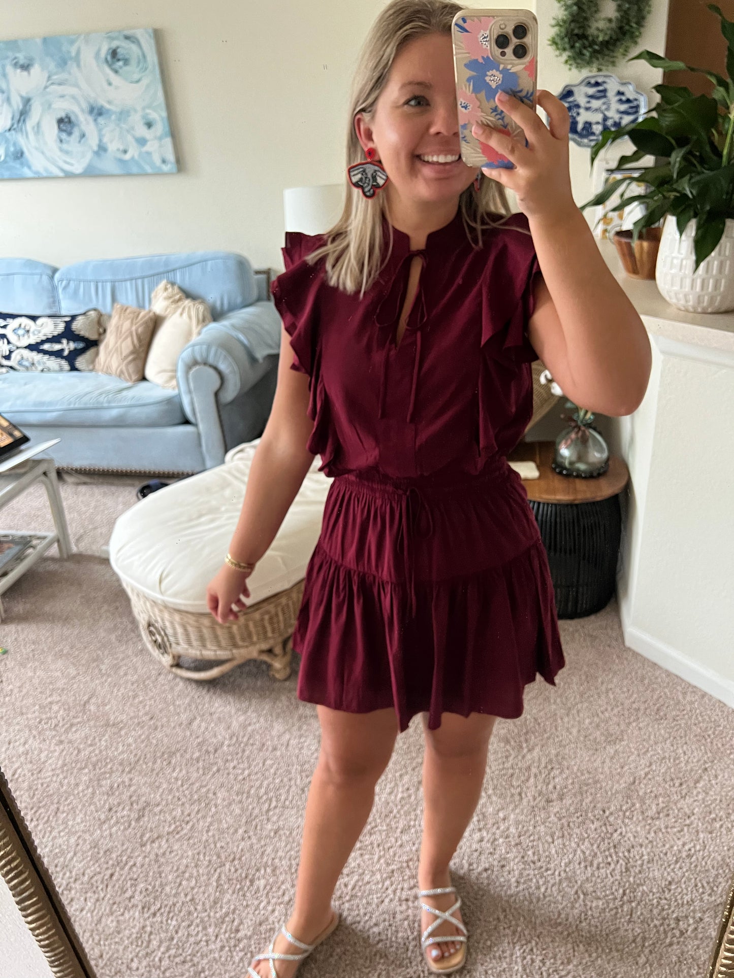 Maroon Ruffle Mini Dress