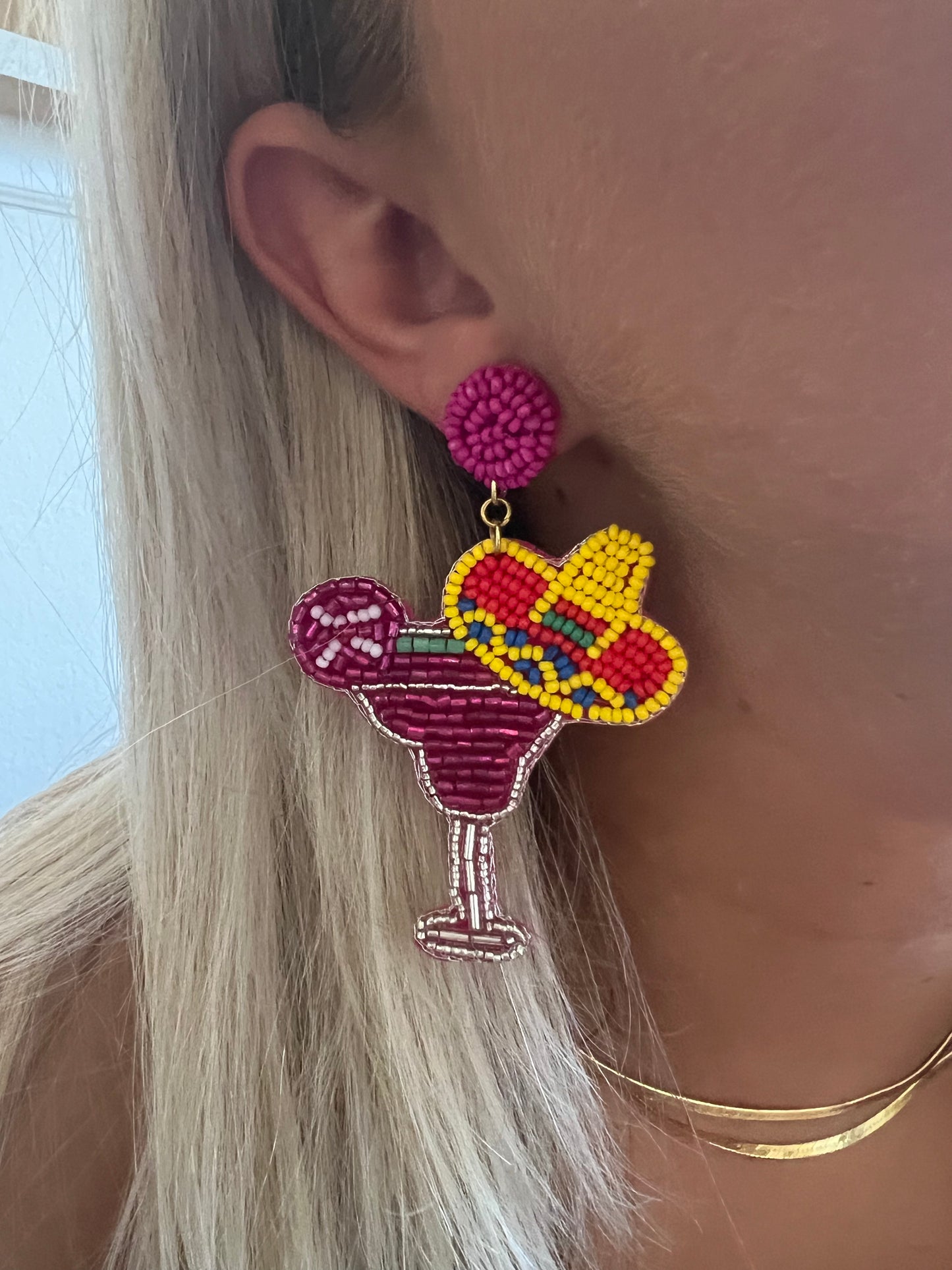 Margarita Glass with Sombrero Earring HOT PINK