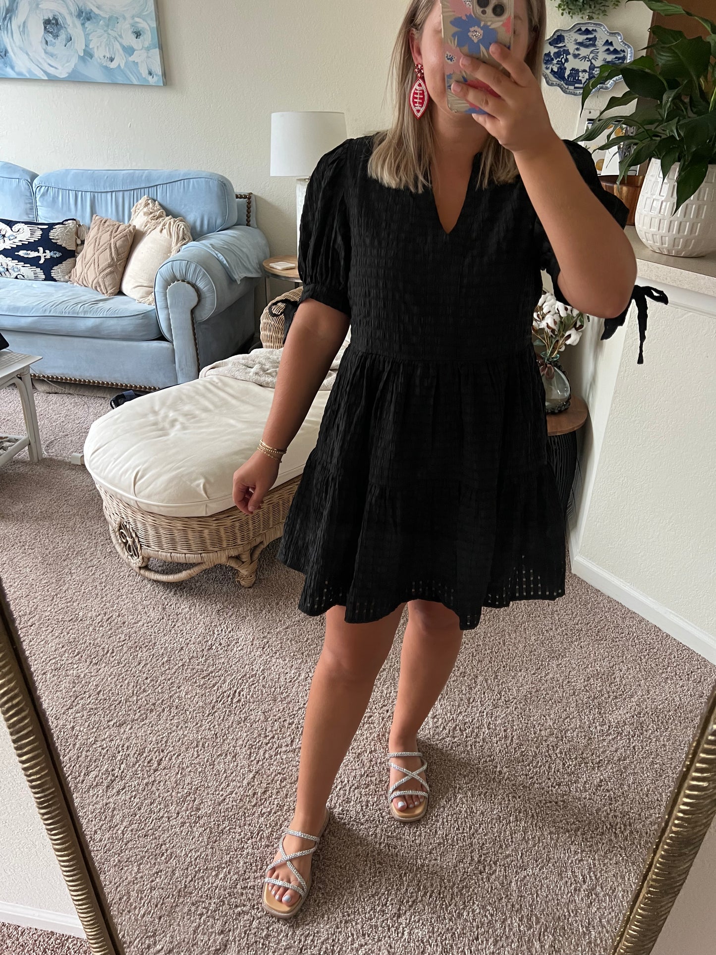 Puff Sleeve Black Mini Dress