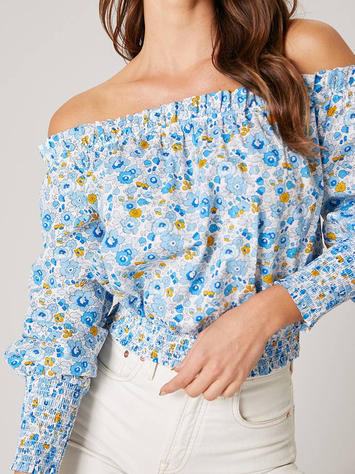 Cool Blue Floral Off The Shoulder Top