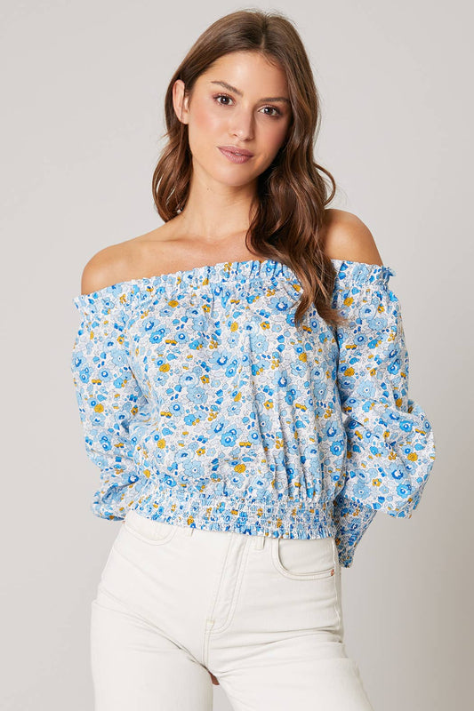 Cool Blue Floral Off The Shoulder Top