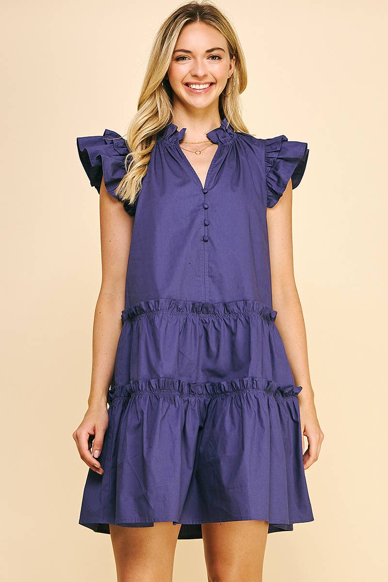 Dusty Navy Flutter Sleeve Mini