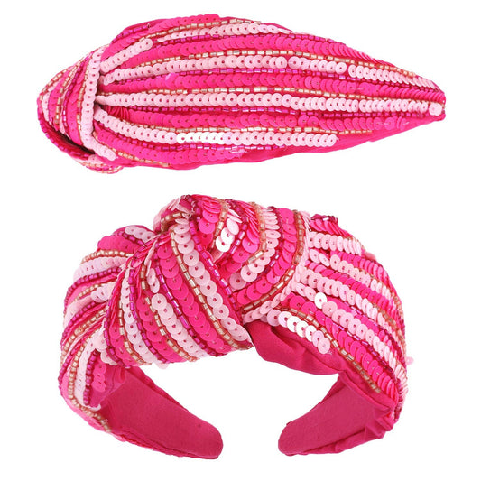 Fuchsia Sequin Striped Top Knot Headband