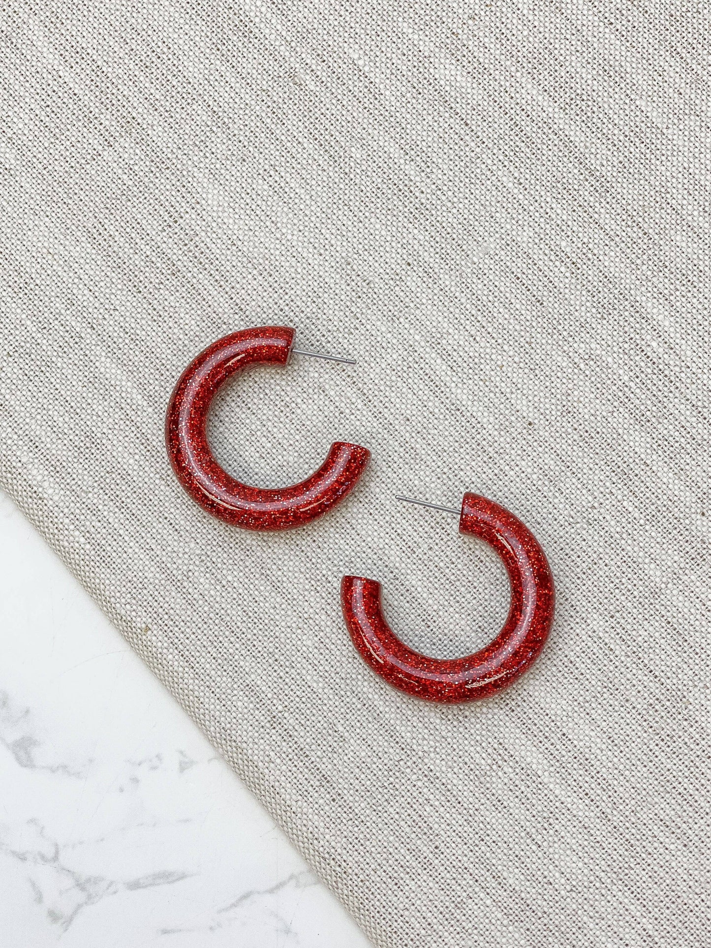 Red Shimmer Open Hoop Earrings