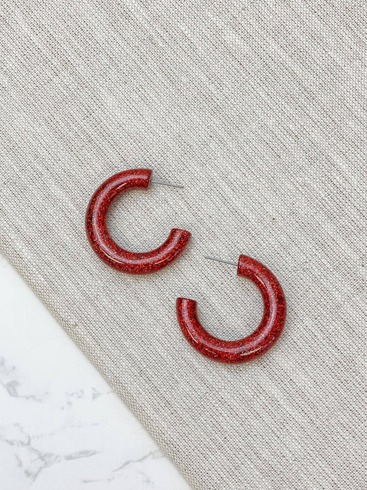 Red Shimmer Open Hoop Earrings