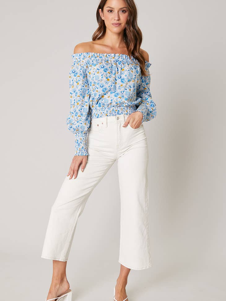 Cool Blue Floral Off The Shoulder Top