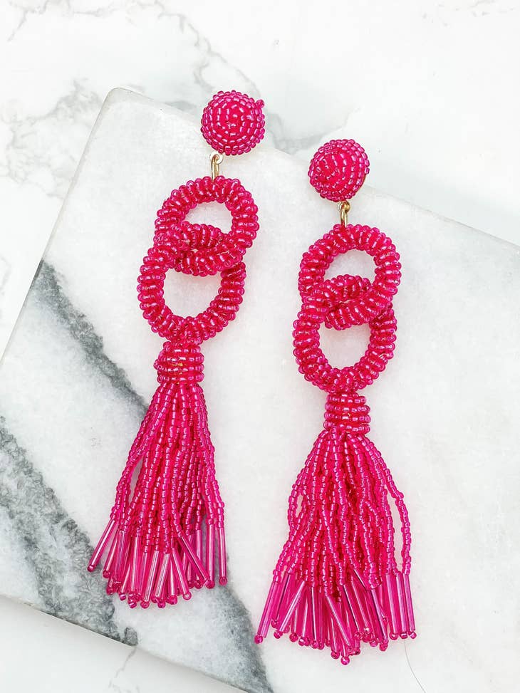 Pink Link Tassel Earrings