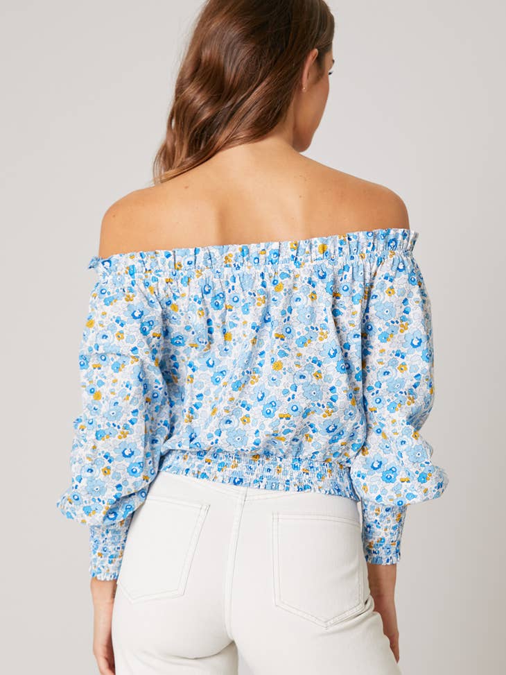 Cool Blue Floral Off The Shoulder Top