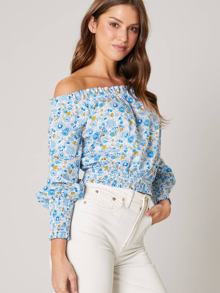 Cool Blue Floral Off The Shoulder Top