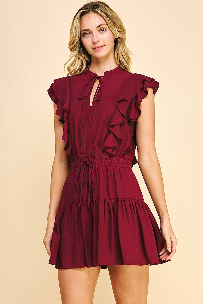 Maroon Ruffle Mini Dress