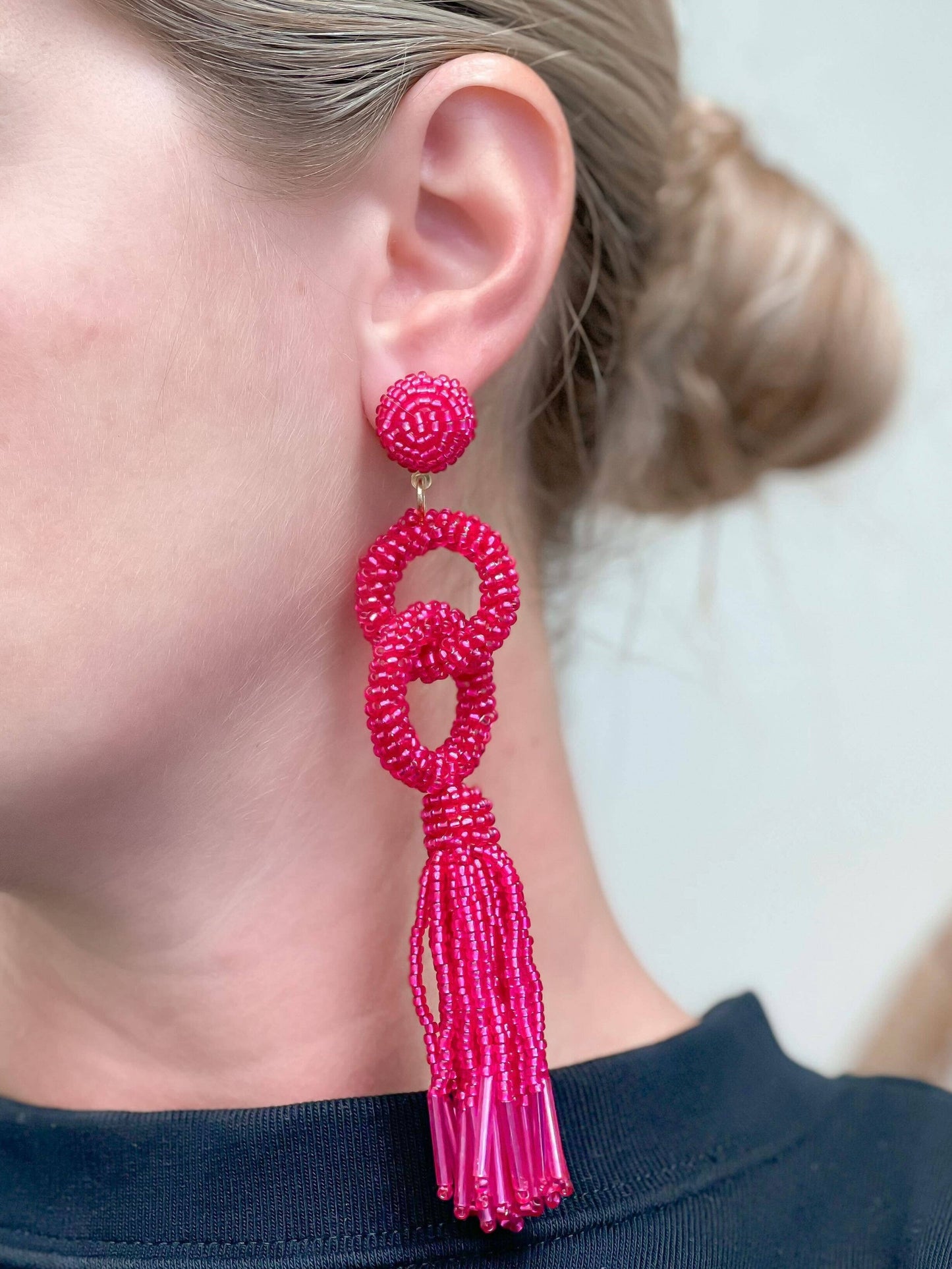 Pink Link Tassel Earrings